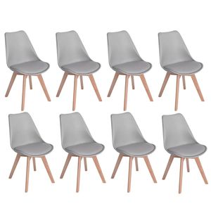 IPOTIUS 8er Set Esszimmerstühle mit Massivholz Buche Bein, Skandinavisch Design Gepolsterter Küchenstühle Stuhl Holz, Grau