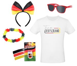 Fanpaket Deutschland T-Shirt Brille Haarreifen Schminke Hawaiikette, Größe wählen:L