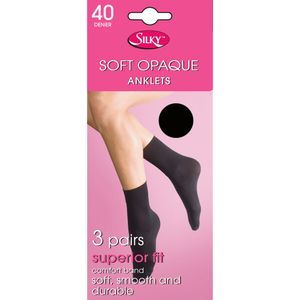 Silky Damen Socken, knöchelhoch, blickdicht, 40 Denier, 3 Paar LW187 (One Size (EUR 36-41)) (Schwarz)