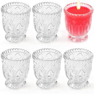 Belle Vous 6 STK Vintage Kerzenständer Glas Set - B5,5 x H8 cm - Kristallklare Teelichthalter Glas Kerzenständer für Stabkerzen, Aromatherapie Geschenk, Haus & Hochzeit Tischdekoration