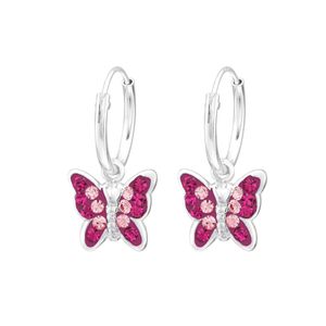 1 Paar 925 Sterling Silber Creolen Kinderohrringe Schmetterlinge in Pink