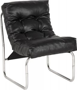 Lounge Stuhl Schwarzer Sessel Synthetik | Bequemer Loungesessel mit Modularem Aufbau | Retro Designersessel mit Verchromter Metallstruktur | Kadima Design
