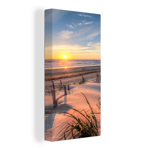 OneMillionCanvasses® - Leinwandbilder - Bild auf Leinwand Wandbild Leinwandbild Strand - Meer - Düne - Sonnenuntergang - Landschaft, 40x80 cm, Kunstdruck Wandkunst Gemälde auf Holzrahmen  - Gemäldes - Leinwand Malereien