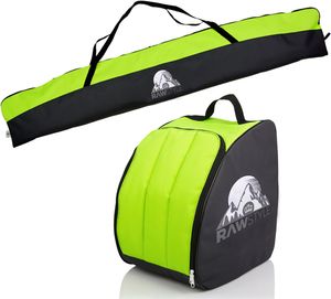 Rawstyle Skitasche Ski-Schuh-Tasche Set SKI-Tasche 160cm oder 180cm wasserdicht Ski Bag Ski Cover Wintersport Kombi (180cm-schwarz-hellgrün)