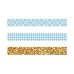 2 Washi Tapes kariert blau & weiß + Golden glitter band