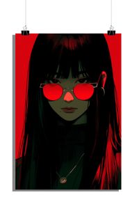 Anime Poster - Mädchen Poster - Rotes Poster - Sonnenbrillen Poster - Kunst Poster - 61x91cm - Perfekt zum Einrahmen