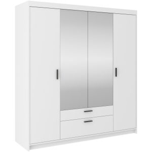 Kleiderschrank Garderobe mit Spiegel ELENA 4D weiß 4 - Türen 2 Schubladen Schlafzimmerschrank 176x190x53cm