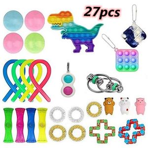 27 Stück Sensorisches Spielzeug Push Pop Bubble Fidget Toys Set, zum Stressabbau Anti-Angst Dekompressionsspielzeug