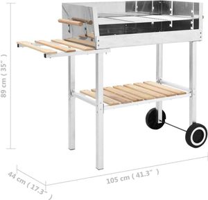 vidaXL XXL Holzkohlegrill Grillwagen mit 2 Regalen Edelstahl