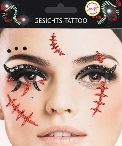 Gesichts Tattoo - Halloween Glitzer Aufkleber Set Narben Klebetattoos Temporäre Tattoos Karneval
