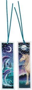 Vervaco Lesezeichen Kreuzstich Set "Delphin und Einhorn " 2er Set, Zählmuster, 6x20cm