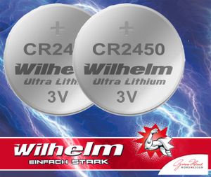 2 x CR2450 WILHELM Lithium Knopfzelle 3V 600mAh ø24,5x3,0mm Batterie DL2450