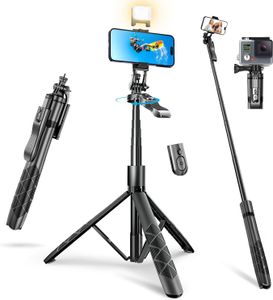 Selfie Stick Stativ mit Licht, [360° Balance Griff] Aluminium Extra Langes 1,55 m Handy Stativ mit Bluetooth Fernbedienung für Videoblogs Live Streaming, kompatibel mit iPhone Samsung Smartphones