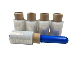 5 Rollen Mini Verpackungsfolie mit 1 Abroller | Stärke 23my 100 mm × 150 lfm Strechfolie | Transparent | Verpackungsfolie auf Rolle | Kunststofffolie