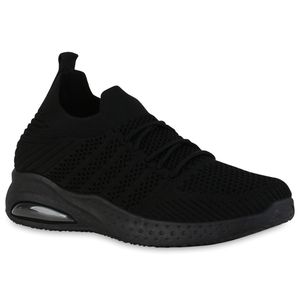 VAN HILL Damen Laufschuhe Sportschuhe Strick Schnürer Profil-SOhle Schuhe 838872, Farbe: Schwarz, Größe: 38