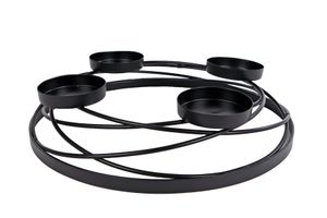Adventskranz aus Metall in schwarz - 35 cm - Deko Gitter Kranz mit 4 Kerzentellern - Kerzenhalter ohne Docht Tisch Deko zu Weihnachten
