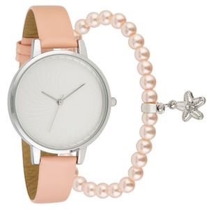 Damen Armbanduhr mit Lederarmband & schönem Schmuckarmband Schmuckset - 2-LD5250-5  Ostergeschenk