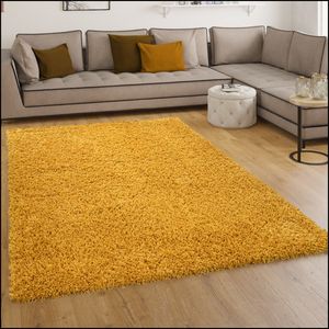 Shaggy Hochflor Teppich Wohnzimmer Langflor Kuschelig Einfarbig In Gelb Grösse Ø 80 cm Rund