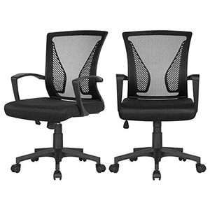 Yaheetech 2x Bürostuhl Schreibtischstuhl ergonomischer Drehstuhl Chefsessel höhenverstellbar Sportsitz Mesh Netz Stuhl Schwarz