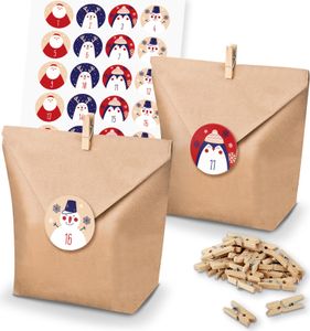 itenga SET Adventskalender 24x Tüten + Klammern + Zahlensticker (Z43)