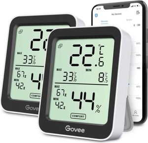 Govee Hygrometer 2pcs, Digitalthermometer, Bluetooth, LCD, Luftfeuchtigkeit, Innentemperatur, Datenspeicherung, Alarm