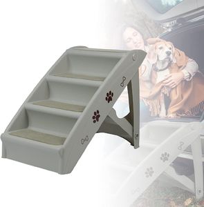 ACXIN Klappbare Treppen für Hunde aus Kunststoff Faltbare Hundetreppe mit 4 Stufen & Filz Matte rutschfeste Katzentreppe Bett Balkon Sofa (Grau)
