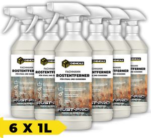 MRM CHEMICALS Rostentferner für Metall, Stahl und Gusseisen Spray 1L Rostlöser für Auto Karosserie Fahhrad Kette Haus Garten, Korrosionsschutzspray x6