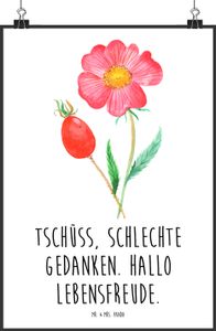 Mr. & Mrs. Panda Poster Blume Hagebutte DIN A1 - Weiß - Geschenk, Blumen, Bild, Wanddeko Bild, Kinderposter, Küchenposter, Garten, Blumen Deko, Pflanzen, Lebensfreude