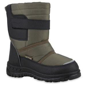 VAN HILL Kinder Warm Gefütterte Winter Boots Outdoor Profil-Sohle Schuhe 840867, Farbe: Olivgrün Schwarz, Größe: 29