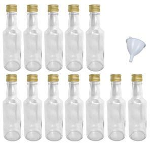 Glasflaschen 200 ml mit Schraubverschluss zum selbst Befüllen für Öl Likör Schnaps Bier Wasser Flasche leere Flaschen inkl. Trichter, Stückzahl:12x
