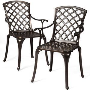 COSTWAY 2er Set Gartenstühle Aluminiumguss Terrassenstühle Antik Esszimmerstühle schwarz für Garten und Außenbereich Bronze