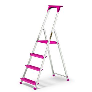 Drabest - Stehleiter,  4-stufige Aluminium PRO-Leiter, violett, 150 kg Belastbarkeit, Haushaltsleiter + Ablage