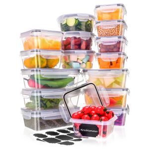 16 Stück Frischhaltedosen Set, Gefrierdosen, Lunchbox mit Deckel, Luftdicht Aufbewahrungsboxen mit Sticker, Kunststoff, BPA-frei