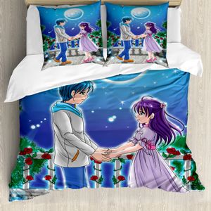 ABAKUHAUS Anime Bettbezug, Romantisches Manga Paar, Milbensicher Allergiker geeignet mit Kissenbezügen, 155 cm x 220 cm - 80 x 80 cm, Mehrfarbig