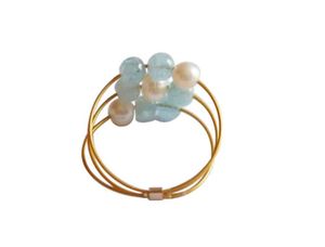 Gemshine - Damen - Ring - Vergoldet - Aquamarin - Perlen - Blau - Weiß