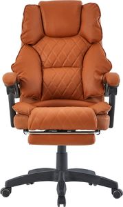 Bürostuhl mit Fußstütze und flexiblen 3-Punkt-Armlehnen - Schreibtischstuhl im Lederoptik-Design - ergonomischer Bürostuhl mit einer verstellbaren Rückenlehne für gesündere Sitzhaltung,Farbe:Hellbraun