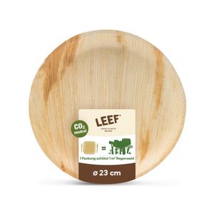 Leef® Palmblatt Geschirr, rund, 23cm | 25 Einweg-Teller im Set mit 25m² Regenwaldschutz | Kompostierbares, recyclebares & umweltfreundliches Bio-Geschirr