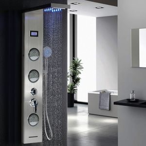 Duschpaneel Duschsäule LED Wasserfall Regendusche Massage Handbrausen Körperdusche Thermostat Edelstahl 123.5x20x15cm
