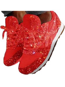 Damen Dünne Atmungsaktive Sneakers Mit Glitzer Modische Laufschuhe Freizeitschuhe Mit Sportlichem Plateauabsatz,Farbe: Rot,Größe:41