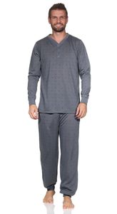 Herren Pyjama Shirt & Hose Schlaf-Anzug Nachthemd,  Dunkelgrau/XL/52