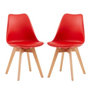 IPOTIUS 2er Set Esszimmerstühle mit Massivholz Buche Bein, Skandinavisch Design Gepolsterter Küchenstühle Stuhl Küche Holz, Rot