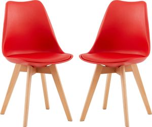 IPOTIUS 2er Set Esszimmerstühle mit Massivholz Buche Bein, Skandinavisch Design Gepolsterter Küchenstühle Stuhl Küche Holz, Rot