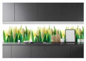 Fototapete Küche Abwaschbar Blumen Tulpen - 250x60 cm Einteilig Premium Küchenrückwand - Inklusive Kleister Modern Küchentapete Fototapeten Vlies Tapete UV-Beständig Montagefertig