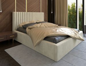 Elegantes Doppelbett VEGAS 180x200 mit Bettkasten & Lattenrost - Polsterbett (Farben: beige, Monolith 04)