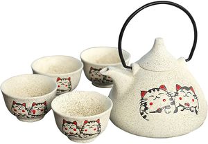 Panbado Japanisch Teeset aus Steinzeug, Beinhaltet 1 Teekanne mit 4 Teetassen, Geschenk für Hochzeit, Geburtstag, Weihnachten