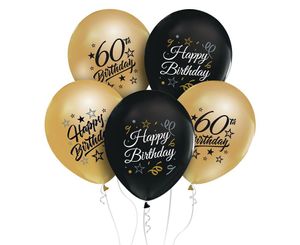 60. Geburtstag schwarz gold 5 Luftballons Zahl