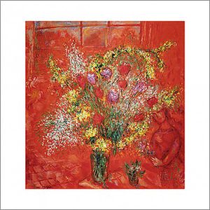 Chagall, Marc - Fleurs sur fond rouge - Kunstdruck - Größe 70x70 cm