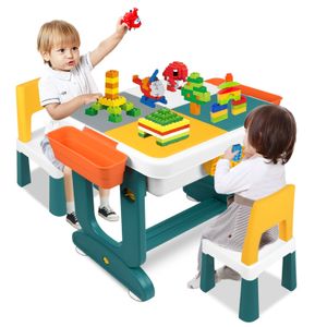 UISEBRT Dětský stůl na hraní s 2 židlemi, 300 kusů stavebních kostek, multifunkční stůl pro řemesla, sada stolů pro dětské pokoje