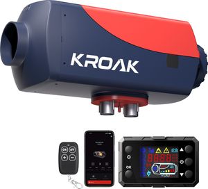 KROAK Air Diesel Heater 12V 5KW Air Diesel Parking Heater Ohrievač vzduchu 0,16-0,52L/H Diesel Heater s LCD displejom a diaľkovým ovládaním a aplikáciou Bluetooth, červený