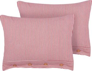 BELIANI Dekokissen 2er Set Rot und Weiß Baumwolle 40 x 60 cm Bezug mit Füllung Knöpfe Streifenmuster Retro-Design Wohnzimmer Schlafzimmer Sofakissen